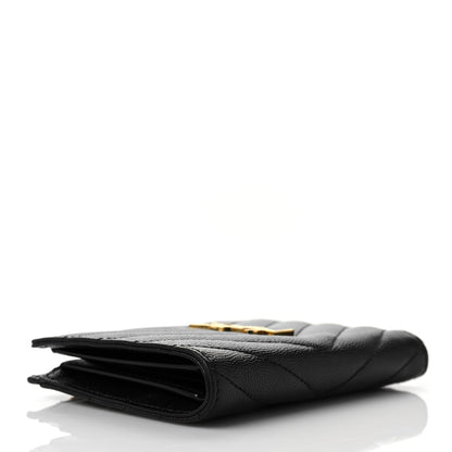 Saint Laurent Grain De Poudre Matelasse Chevron Monogram Zipped Two-Part Wallet Black 4 of 8