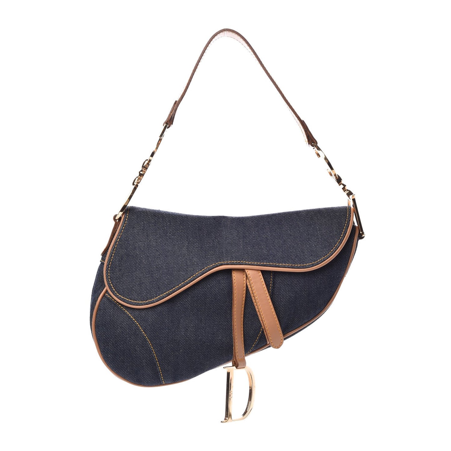 Denim Calfskin Saddle Bag Blue