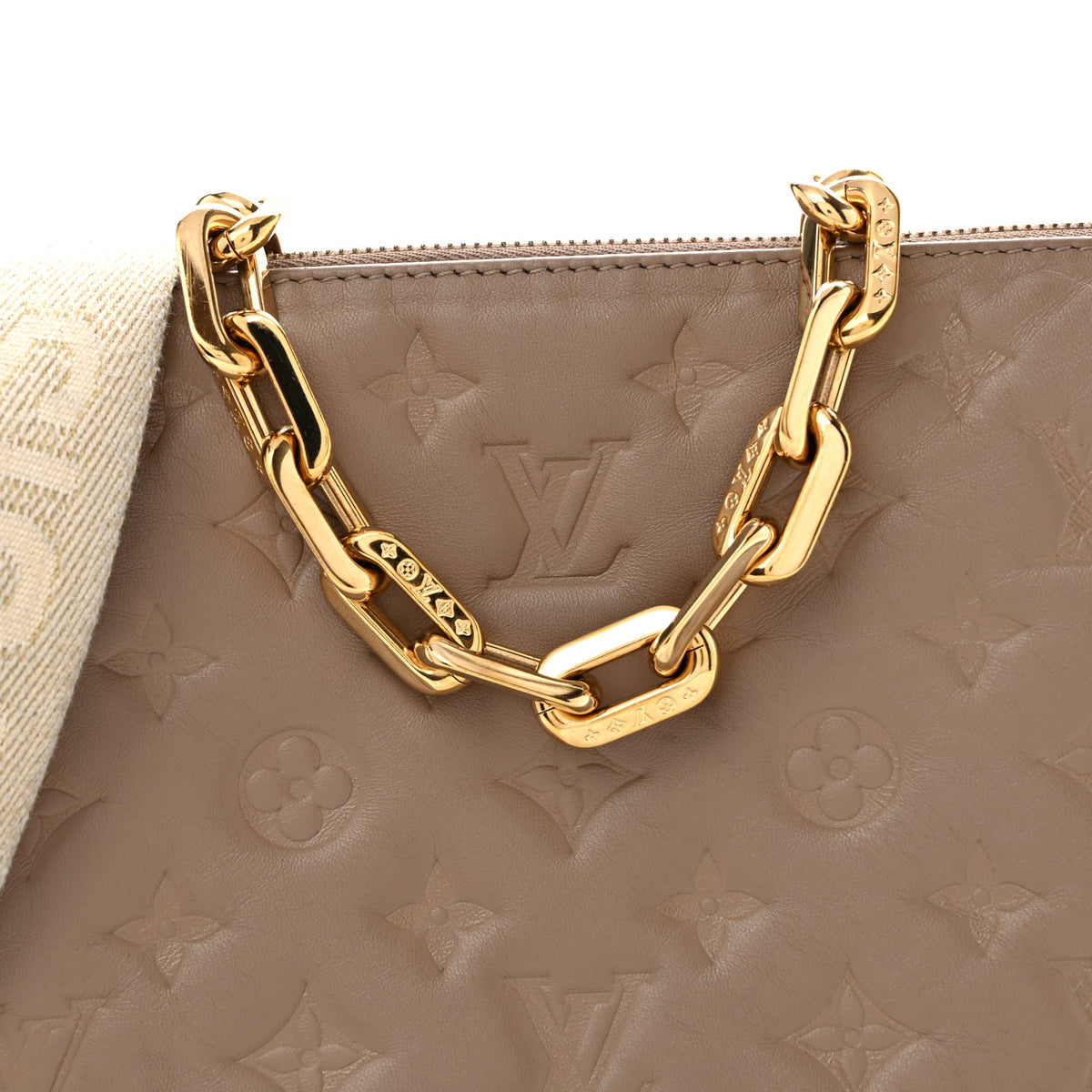 Lambskin Embossed Monogram Coussin PM Taupe