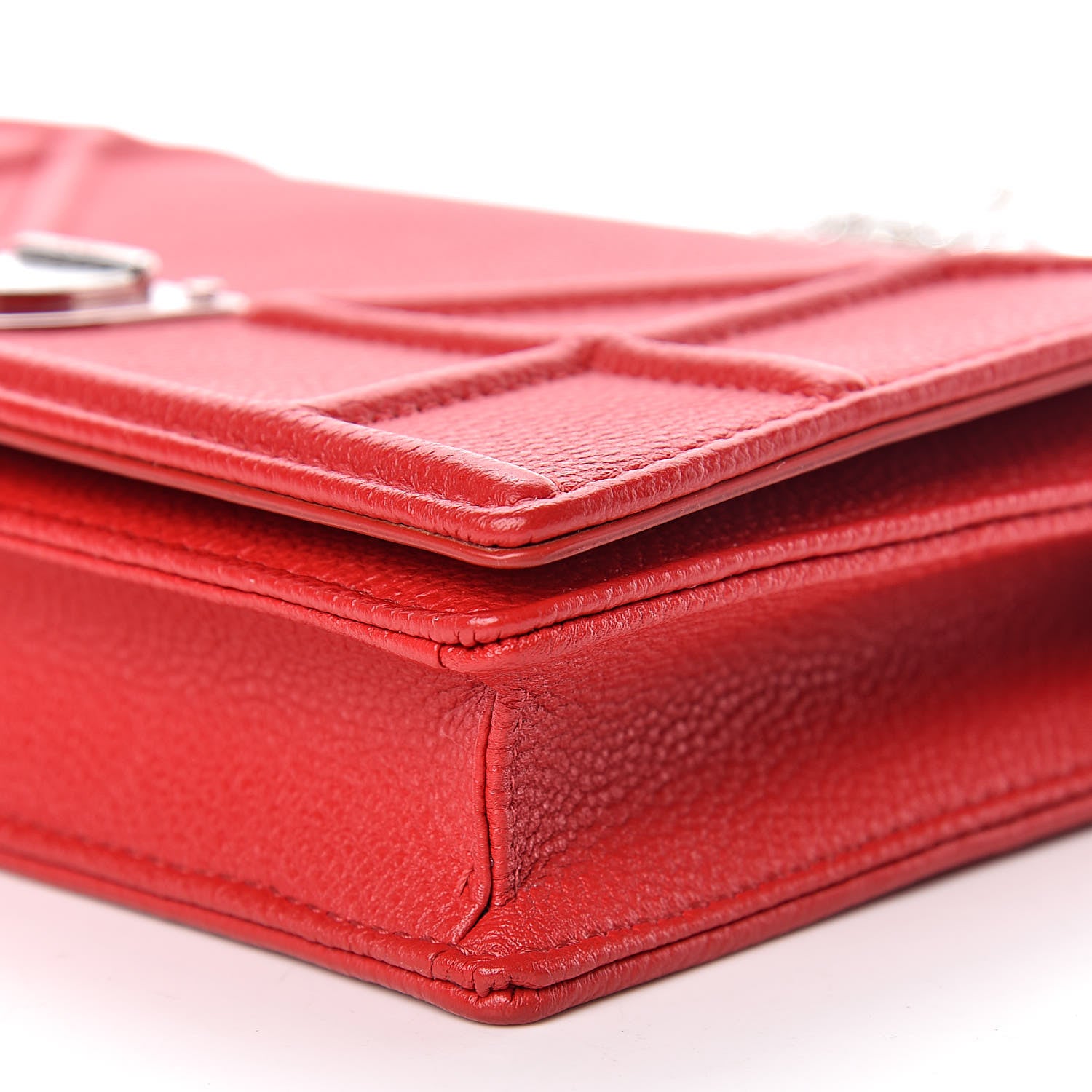Christian Dior Grained Calfskin Diorama Wallet on Chain Pouch Rouge Vif 8 of 9