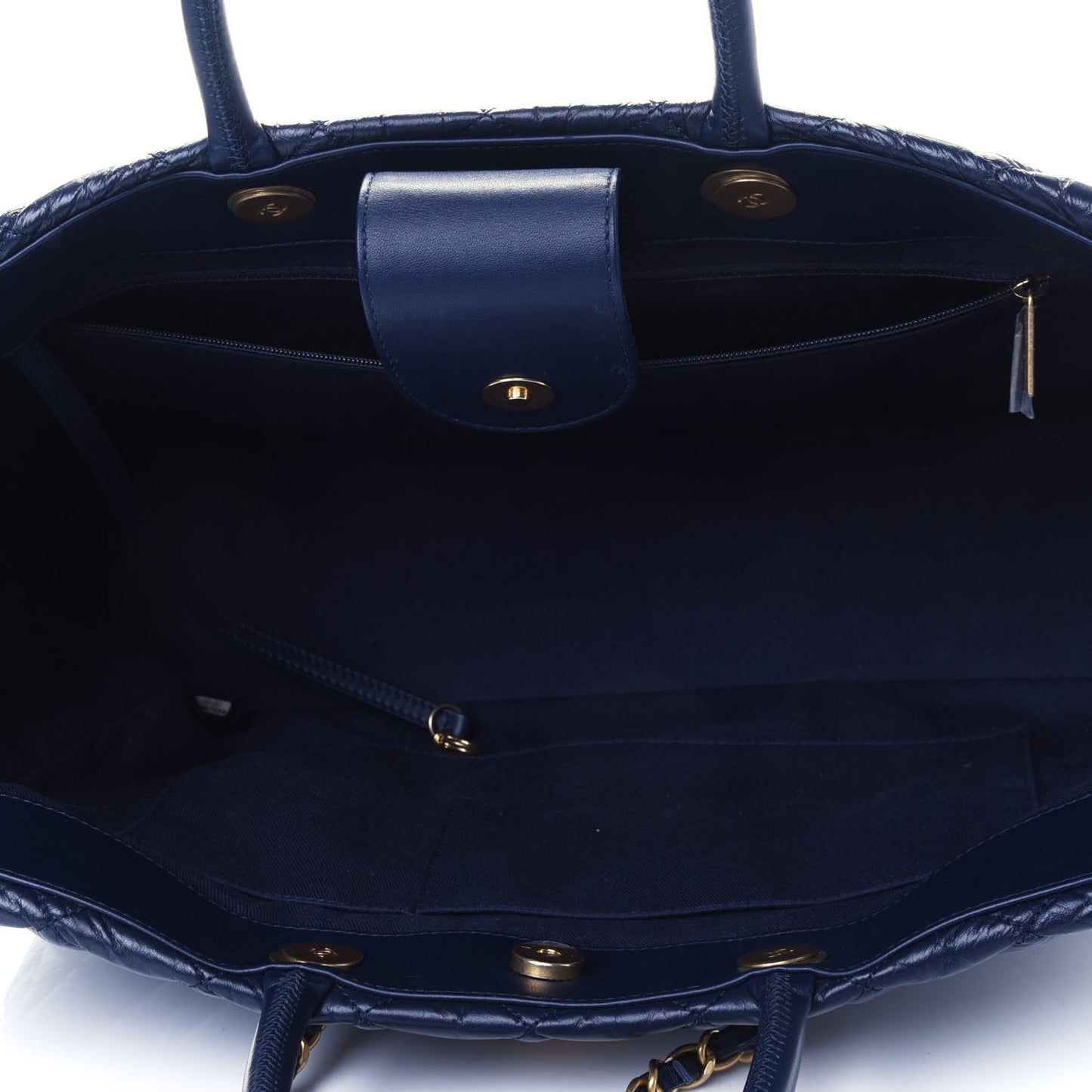 Aged Calfskin Quilted Large Coco Handle Shopping Tote Navy