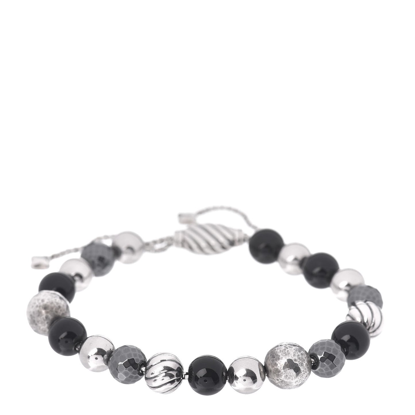 Sterling Silver Black Onyx Hematite 8mm Elements Bead Bracelet