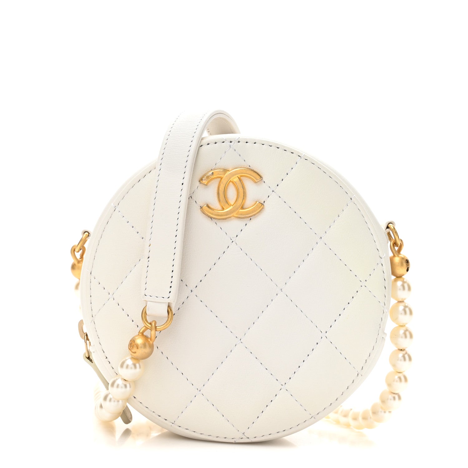 Chanel Lambskin Quilted Pearl Round Clutch With Chain White 1 of 9