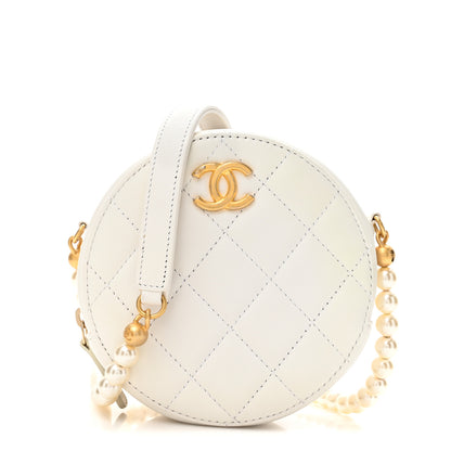 Chanel Lambskin Quilted Pearl Round Clutch With Chain White 1 of 9