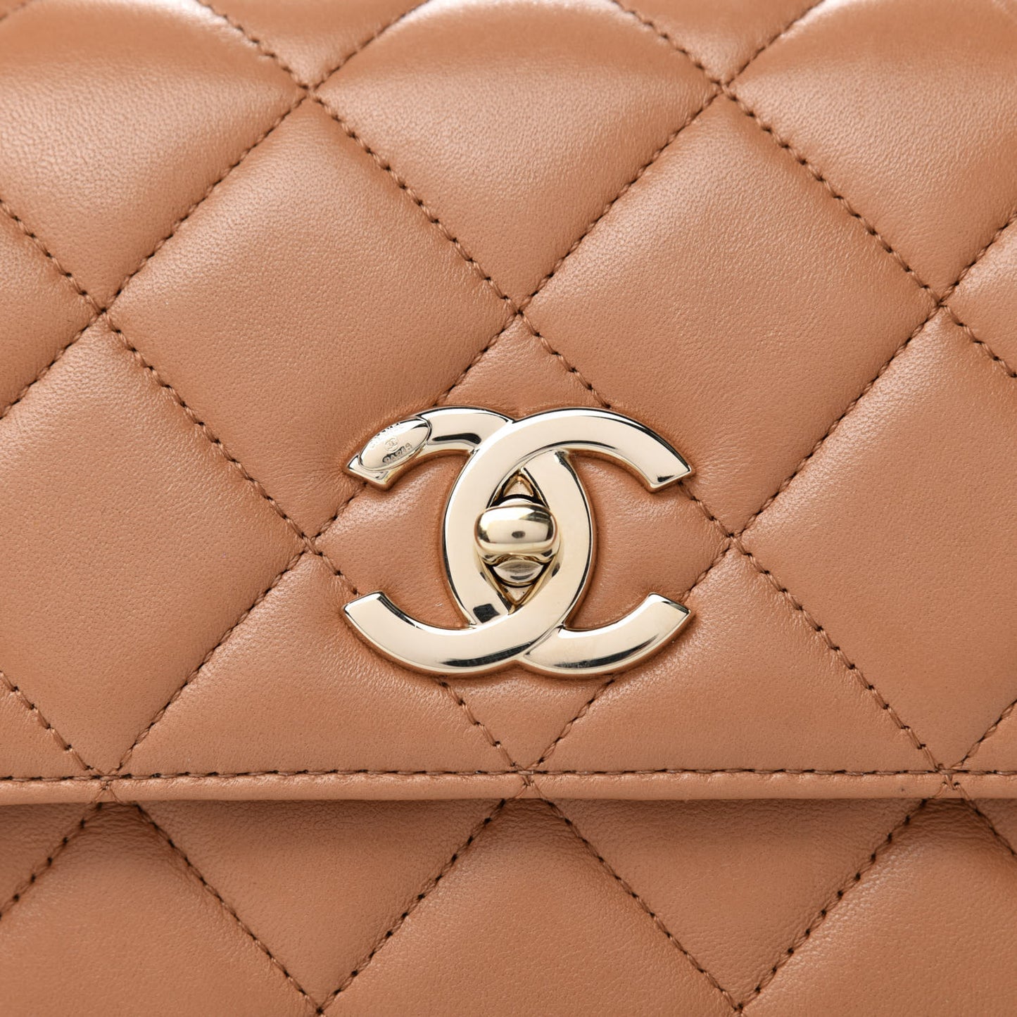 Lambskin Quilted Small Trendy CC Flap Dual Handle Bag Camel