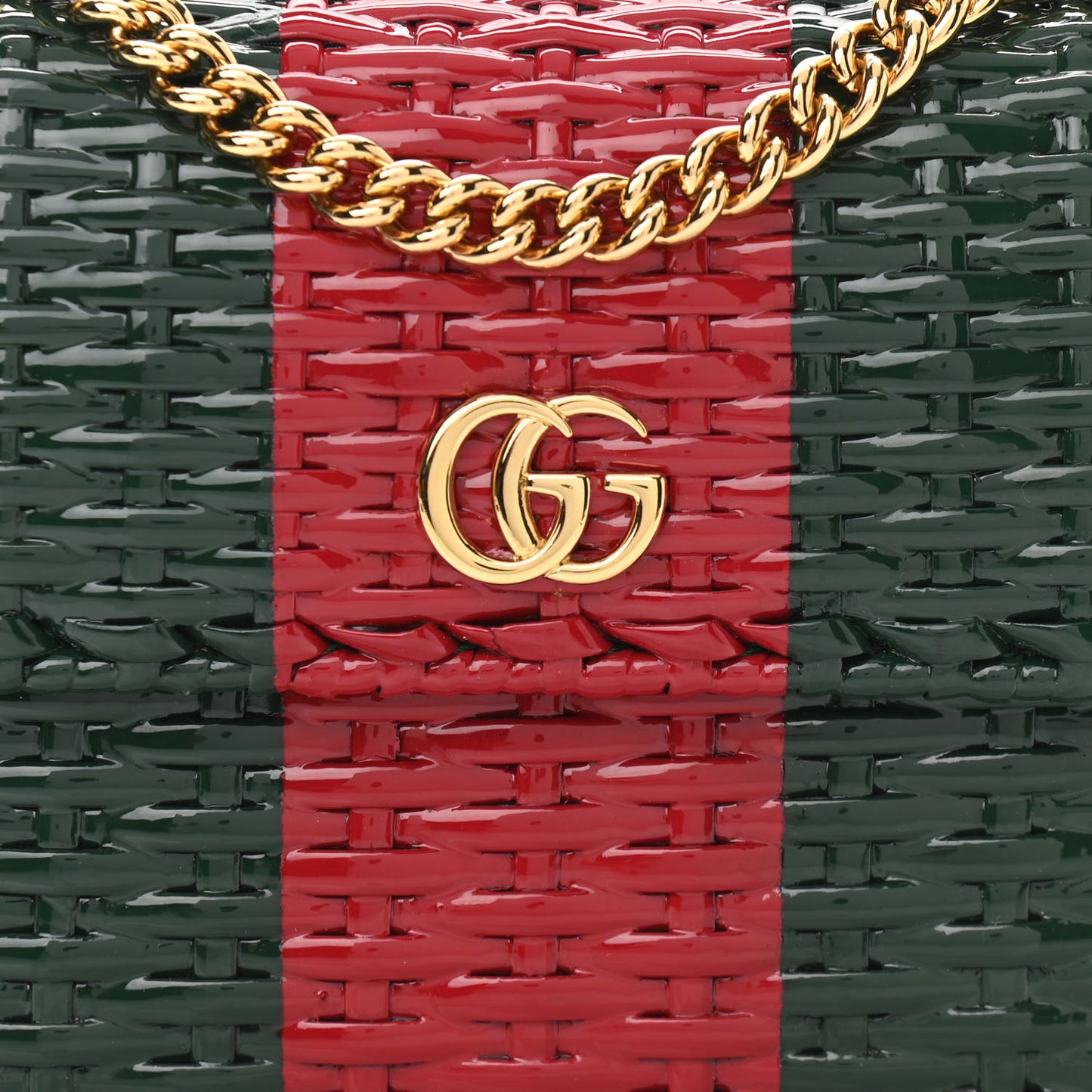Glazed Wicker Stripe Mini Cestino Shoulder Bag Green