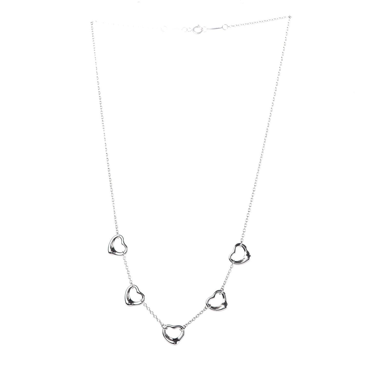 Tiffany Sterling Silver Elsa Peretti 5 Open Hearts Necklace 4 of 9