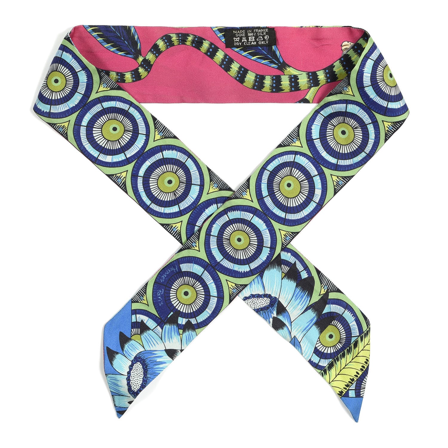 Hermes Silk The Savana Dance Twilly Rose Indien Indigo Vert 1 of 4