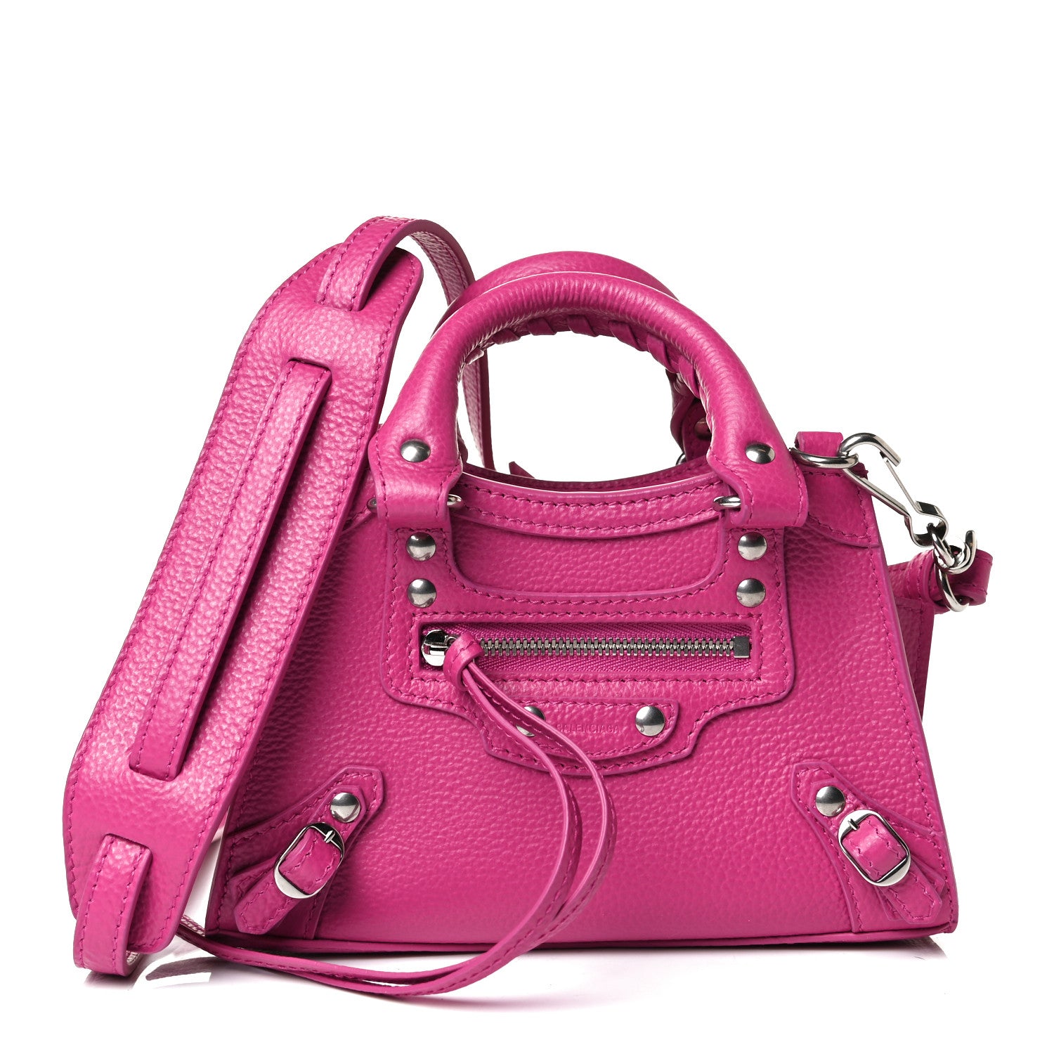 Balenciaga Grained Calfskin Neo Classic Silver Hardware Nano City Crossbody Fuchsia 1 of 11