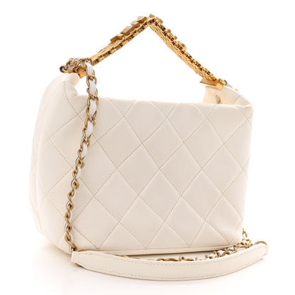 Chanel Lambskin Quilted CC Crystal Signature Chain Hobo White 3 of 15