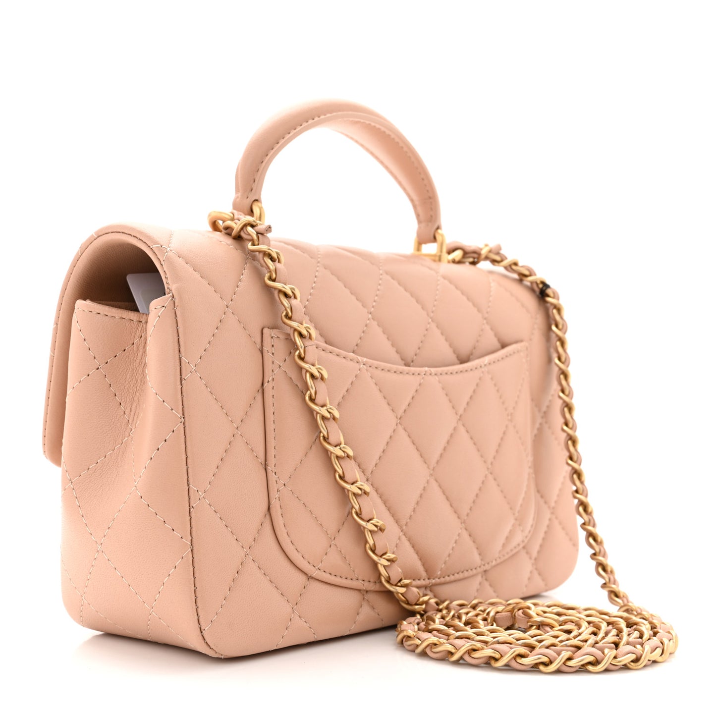 Lambskin Quilted Mini Top Handle Rectangular Flap Beige