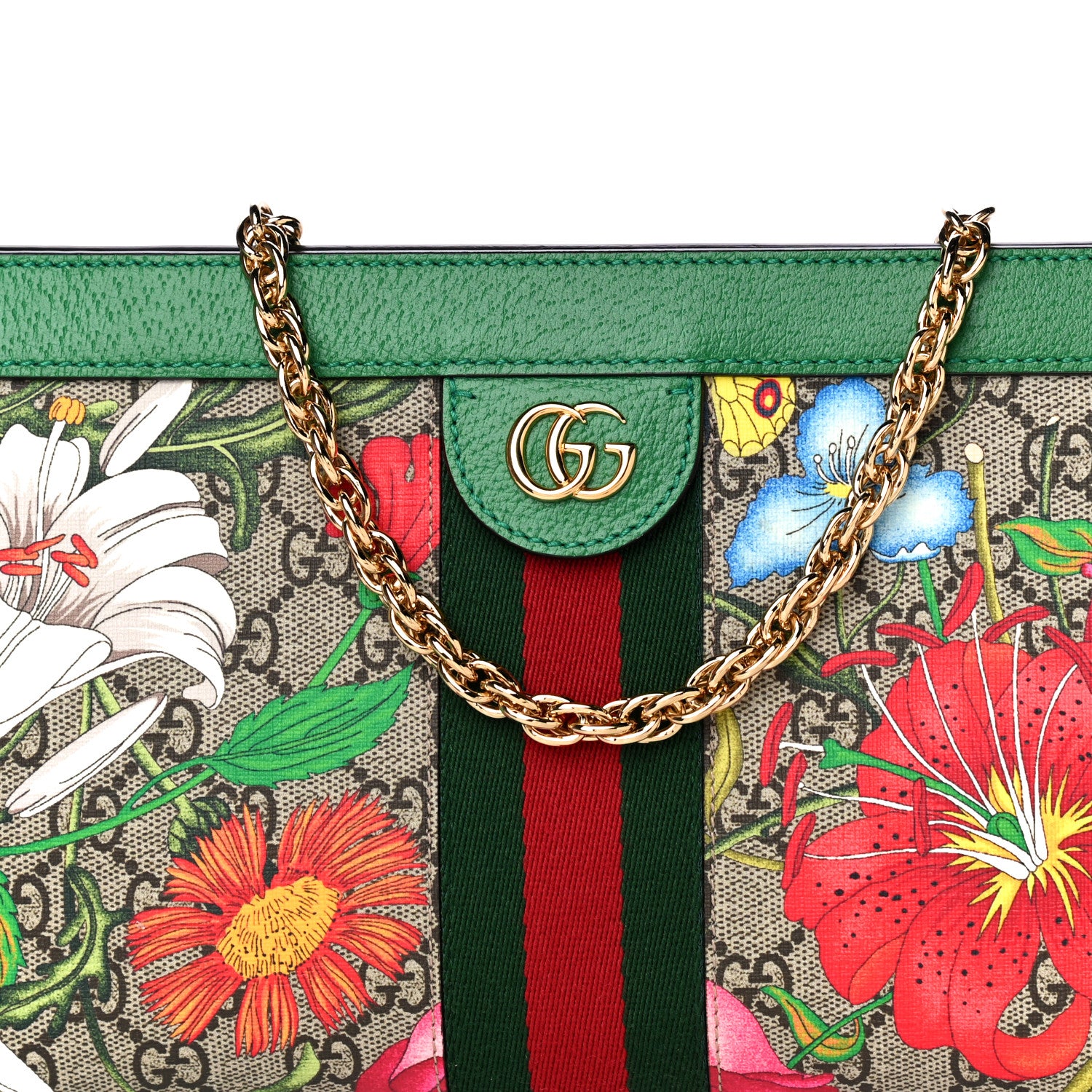 Gucci GG Supreme Monogram Flora Web Small Ophidia Chain Shoulder Bag Green 10 of 13