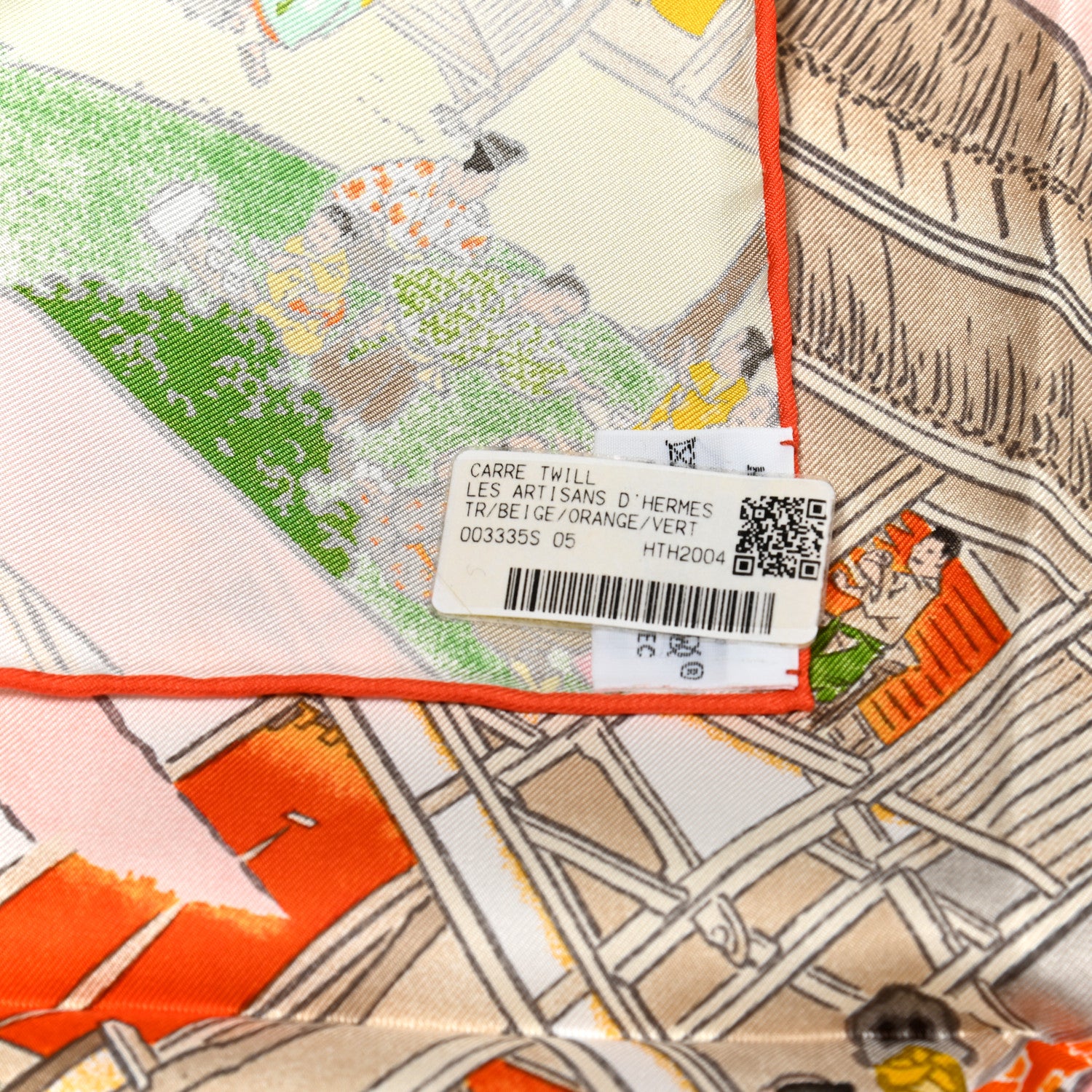 Hermes Silk Les Artisans D'Hermes Scarf 90 Beige Orange Vert 2 of 6
