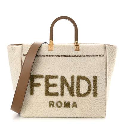 Fendi Shearling Vitello King Logo Medium Fendi Sunshine Shopper Tote White 1 of 19