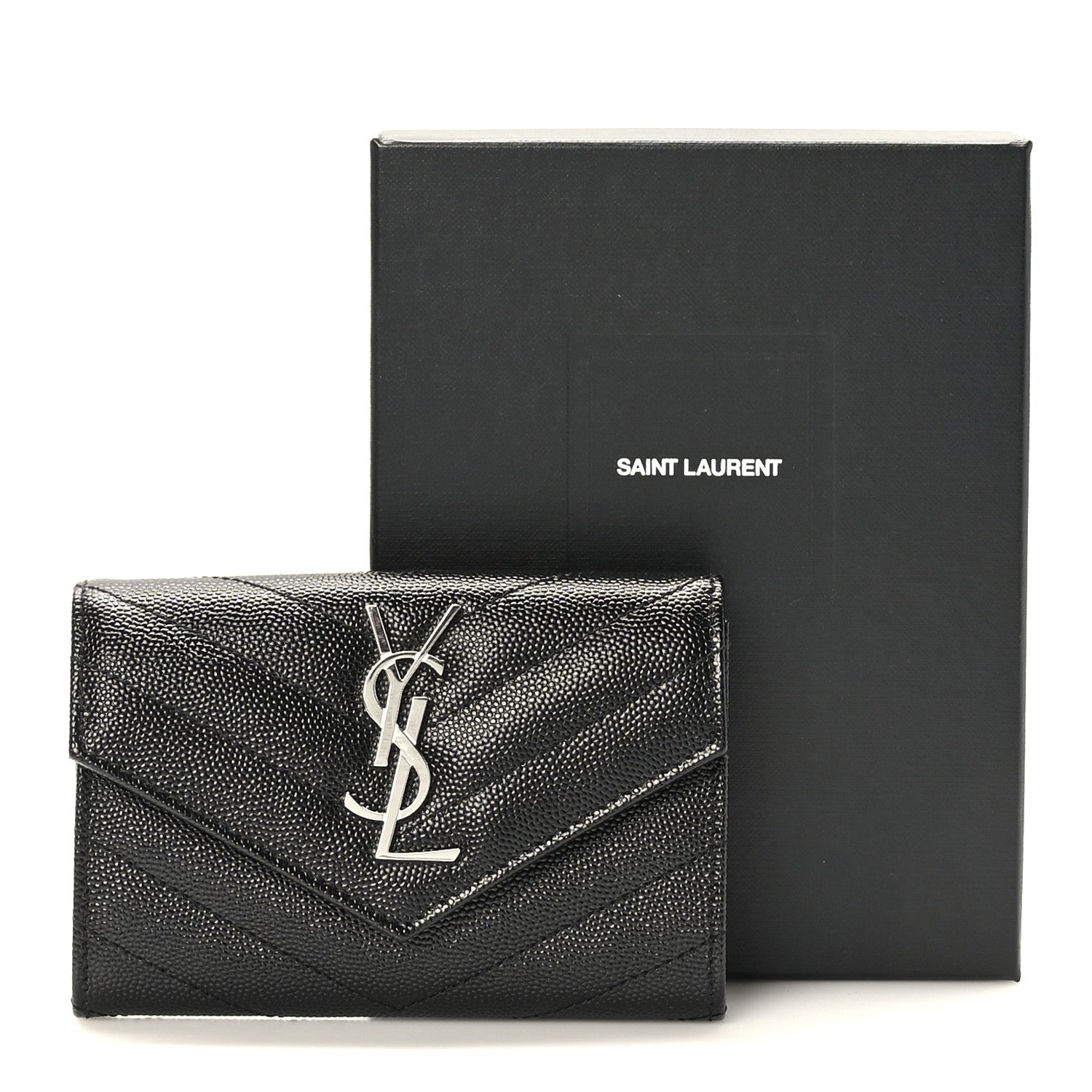 Saint Laurent Grain De Poudre Matelasse Chevron Small Monogram Envelope Wallet Black 7 of 7