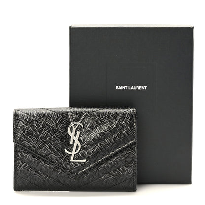 Saint Laurent Grain De Poudre Matelasse Chevron Small Monogram Envelope Wallet Black 7 of 7
