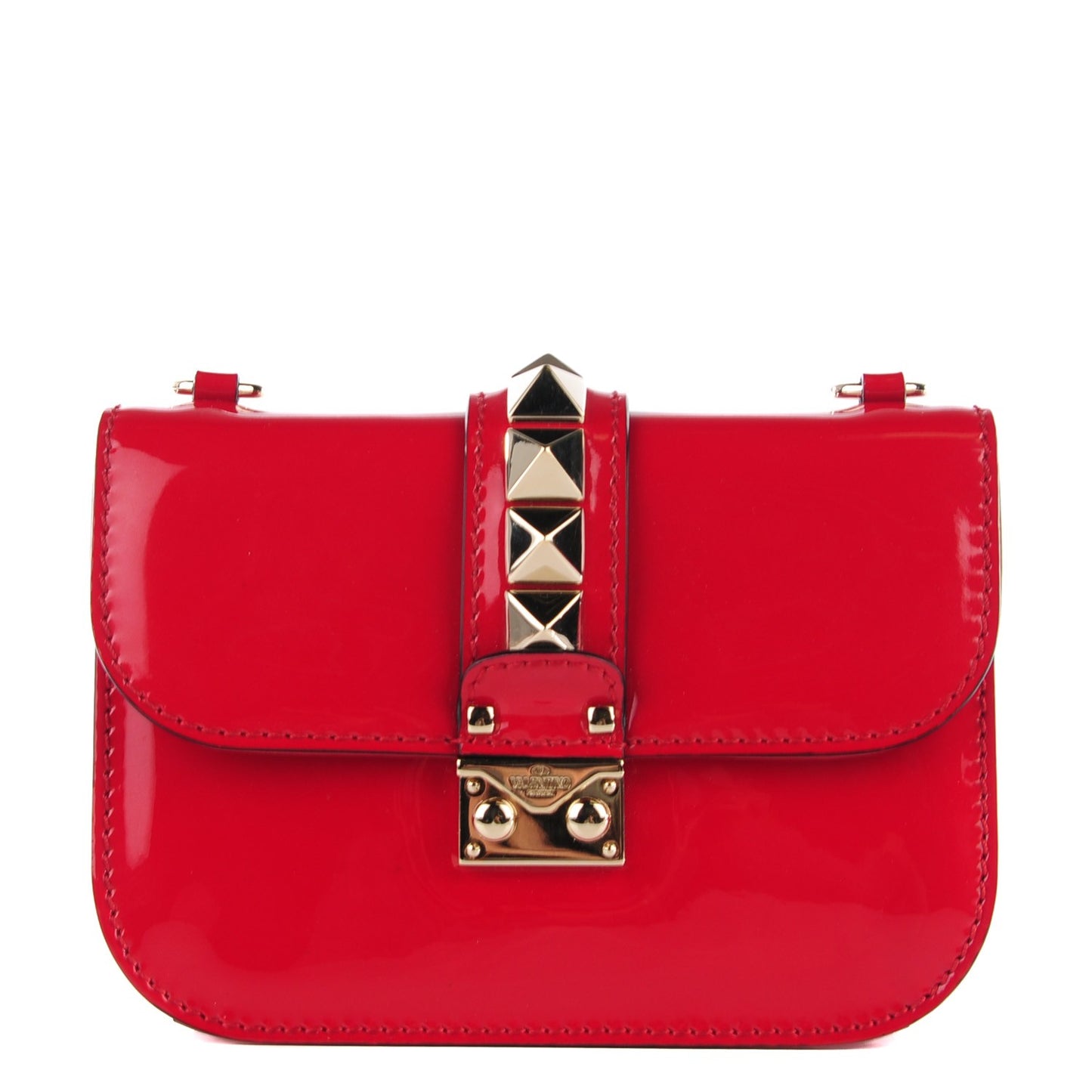 Patent Small Glam Lock Rockstud Flap Rosso Valentino