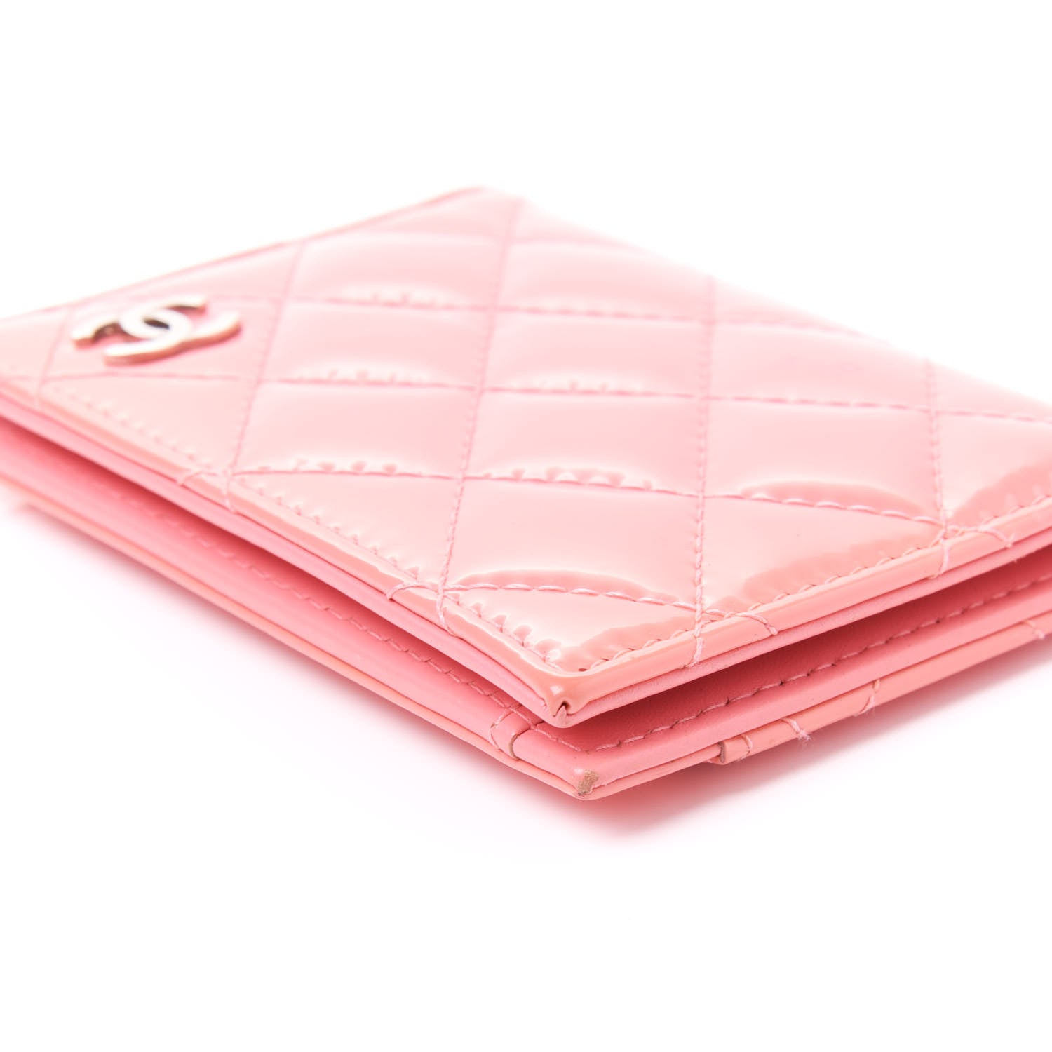 Chanel Patent Quilted Card Holder Wallet Light Pink 7 of 11