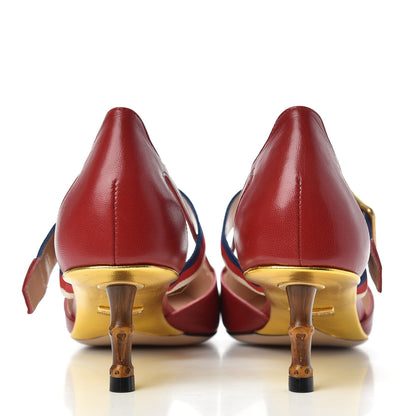 Gucci Malaga Kid Grosgrain Sylvie Web Bamboo Mules 36 Hibiscus Red 7 of 10