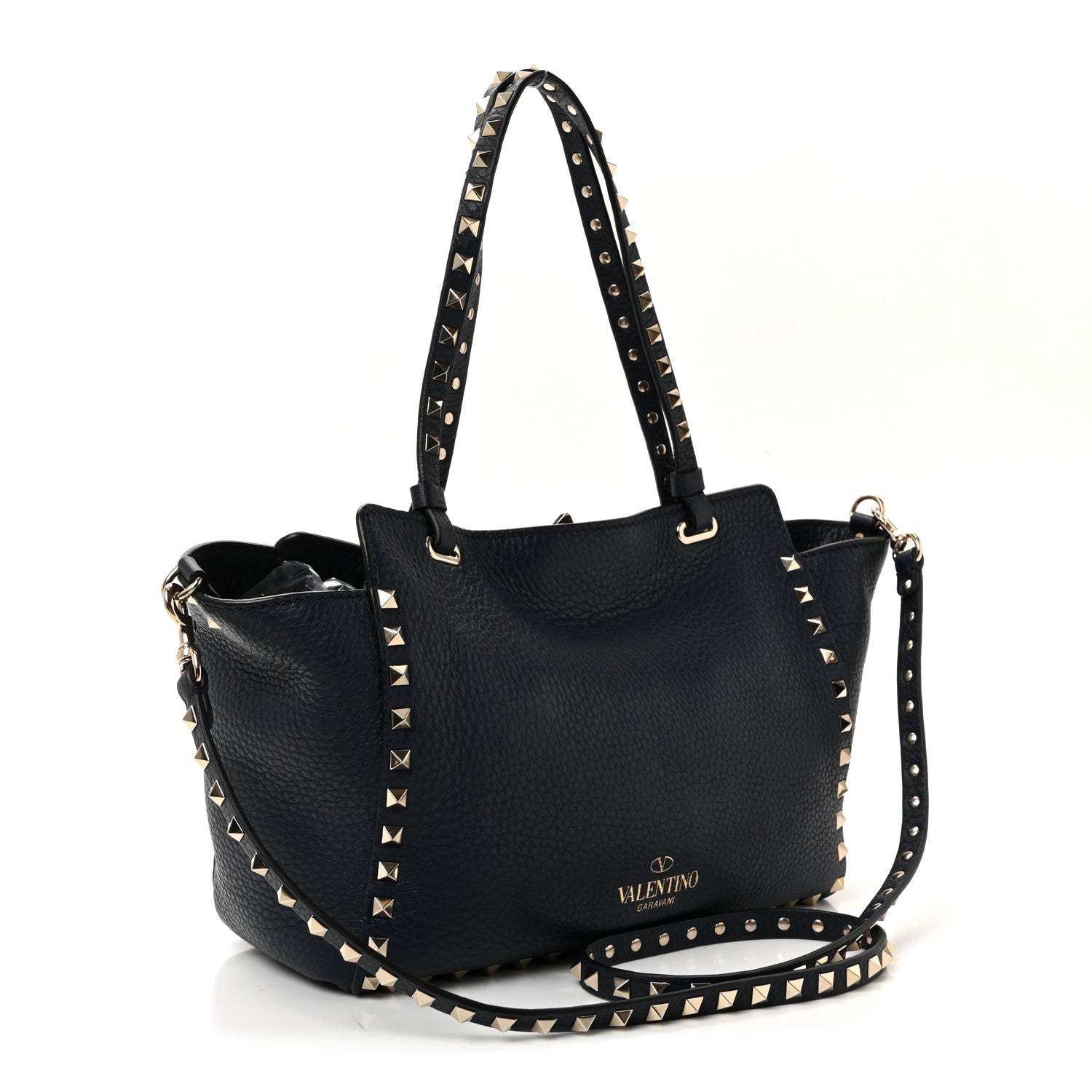 Valentino Garavani Pebbled Calfskin Small Rockstud Tote Deep Denim 3 of 9