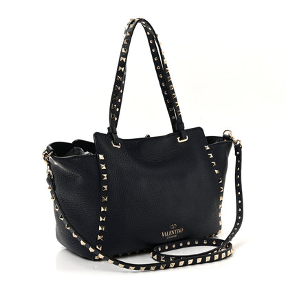 Valentino Garavani Pebbled Calfskin Small Rockstud Tote Deep Denim 3 of 9