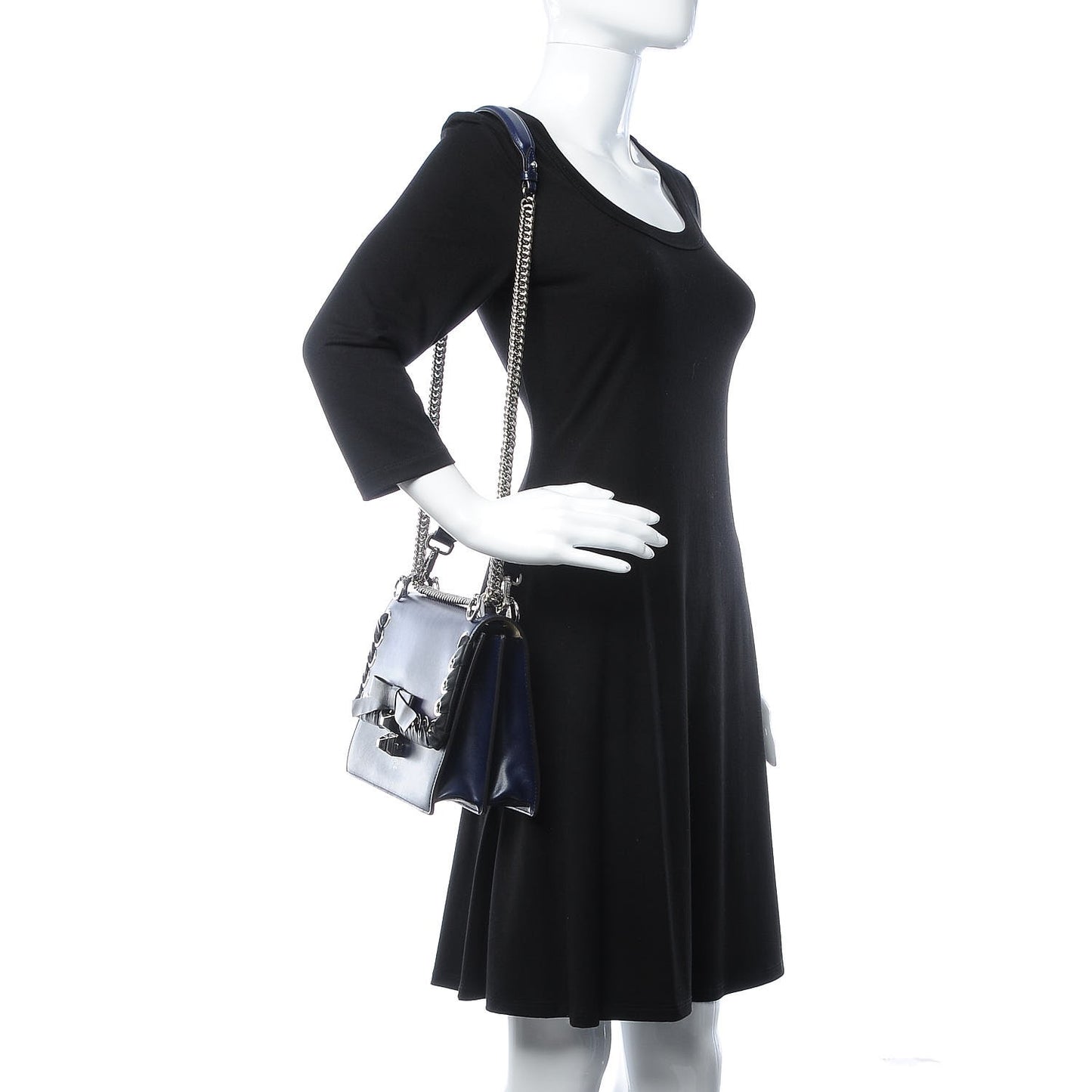 Vitello Liberty Shiny Nappa Lace Up Bow Kan I Shoulder Bag Blueberry Black