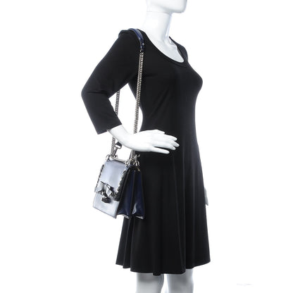 Fendi Vitello Liberty Shiny Nappa Lace Up Bow Kan I Shoulder Bag Blueberry Black 2 of 7