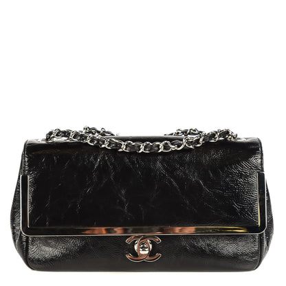 Chanel Distressed Patent Calfskin Small Frame Single Flap Black 1 of 9