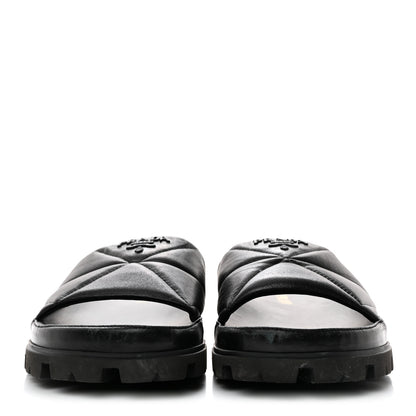 Prada Nappa Logo Quilted Slide Sandals 39 Black 2 of 8