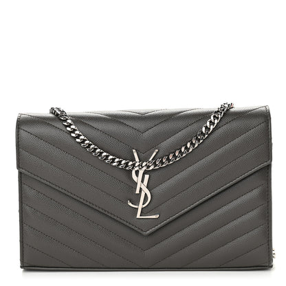 Saint Laurent Grain De Poudre Matelasse Chevron Monogram Chain Wallet Earth 1 of 8