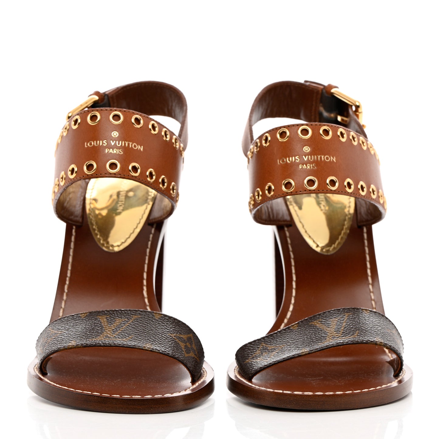 Calfskin Monogram Passenger Heeled Sandals 40 Cognac