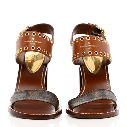 Louis Vuitton Calfskin Monogram Passenger Heeled Sandals 40 Cognac 2 of 10