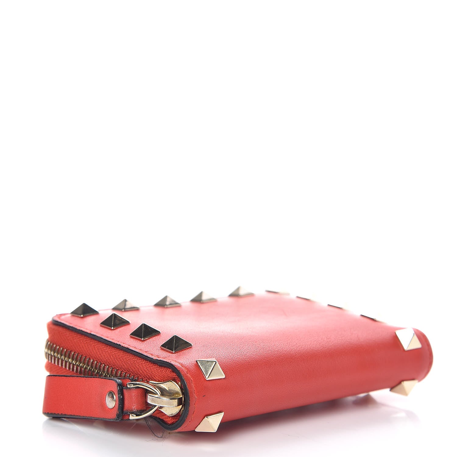 Valentino Garavani Calfskin Rockstud Zip Around Coin Case Card Holder Deep Orange 4 of 9