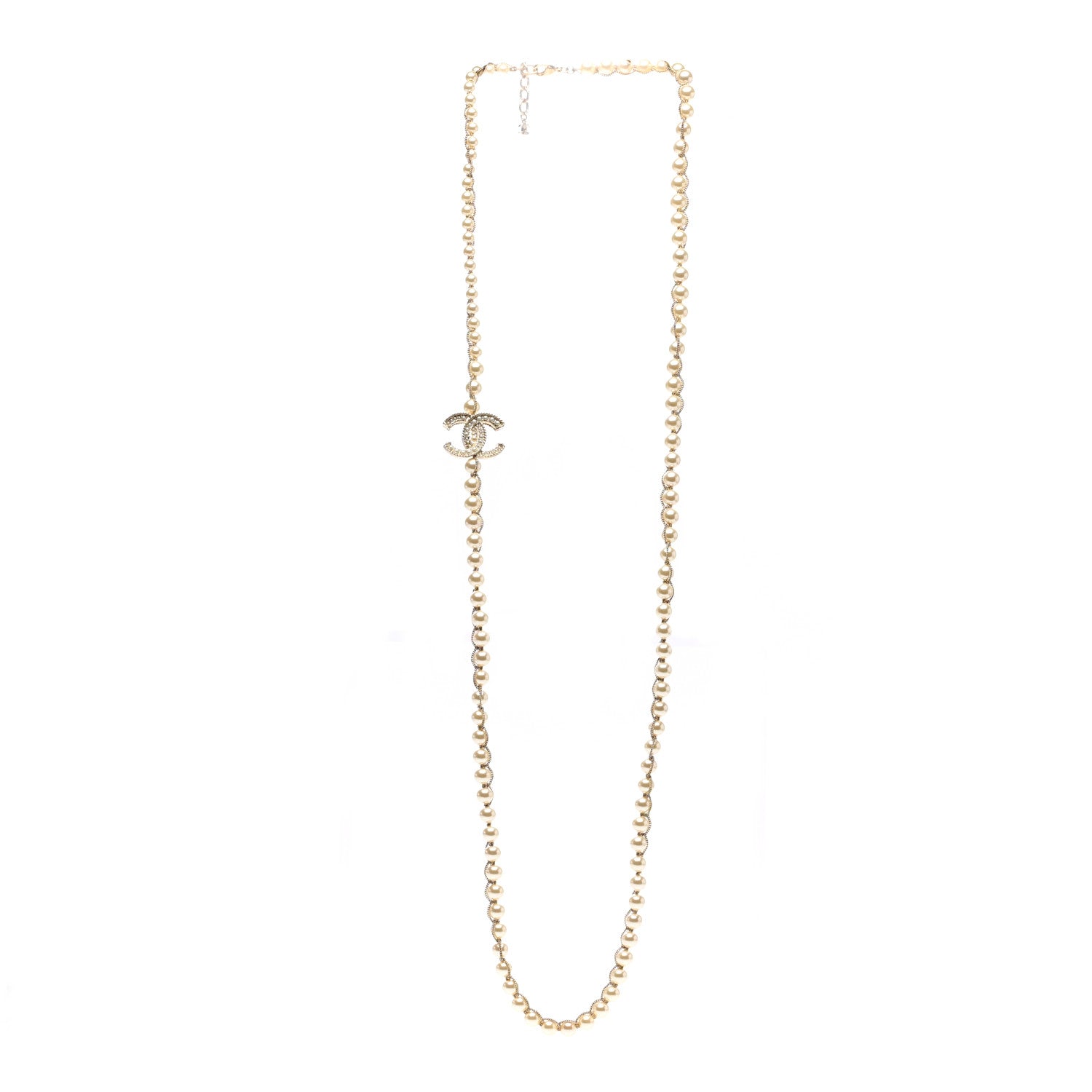 Chanel Crystal Pearl CC Chain Long Necklace Gold 3 of 6