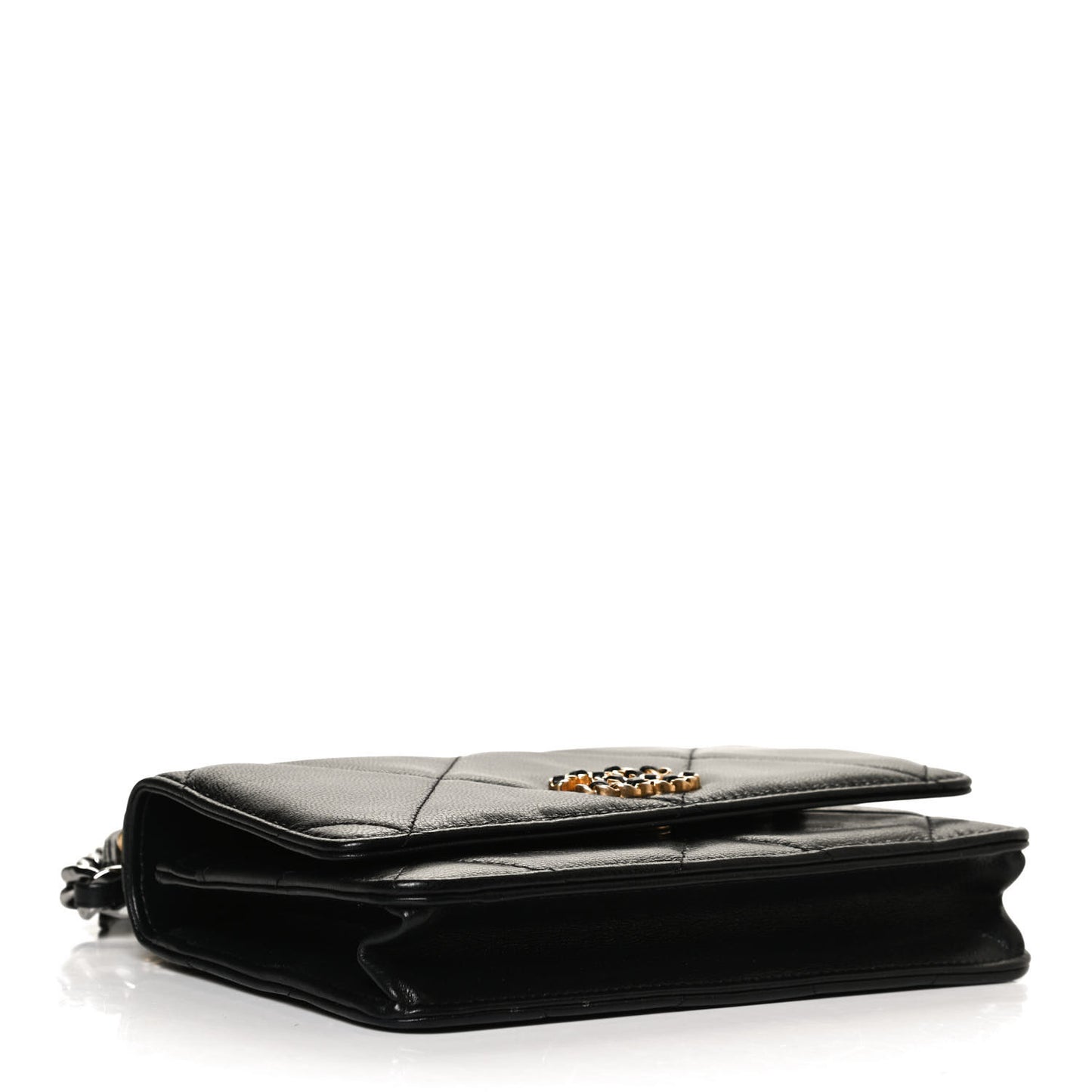 Goatskin Quilted Chanel 19 Wallet On Chain WOC Black
