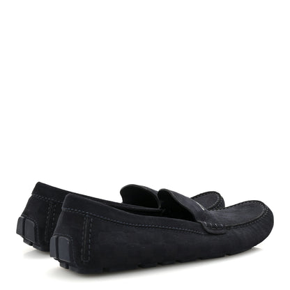 Louis Vuitton Suede Damier Mens Monte Carlo Moccasin Loafers 10.5 Navy 5 of 9