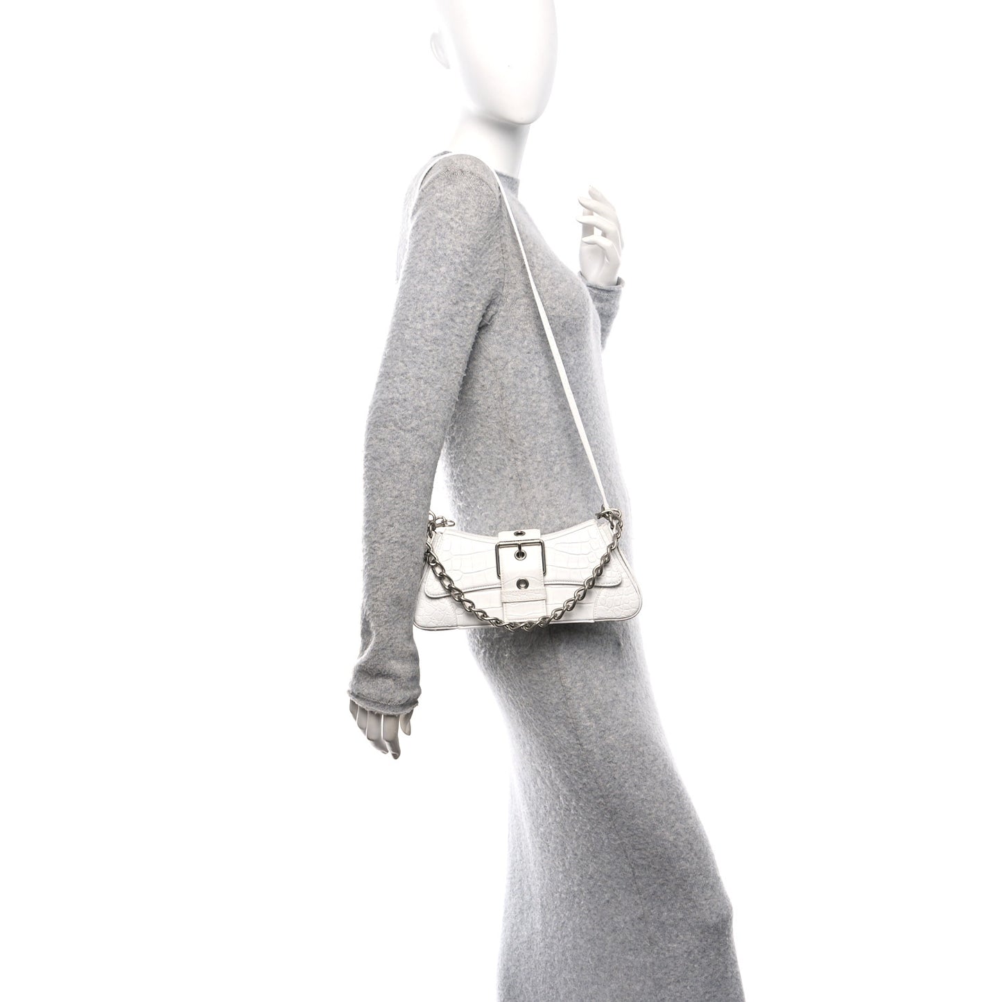 Calfskin Crocodile Embossed Small Lindsay Shoulder Bag Optic White