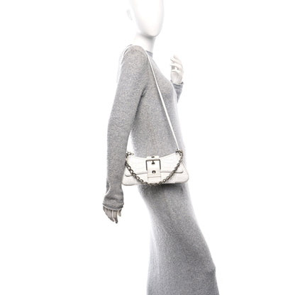 Balenciaga Calfskin Crocodile Embossed Small Lindsay Shoulder Bag Optic White 3 of 10