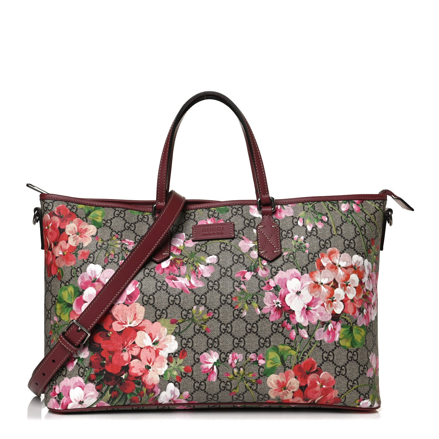 Gucci GG Supreme Monogram Blooms Medium Zippered Tote Beige Multicolor Dry Rose 1 of 15