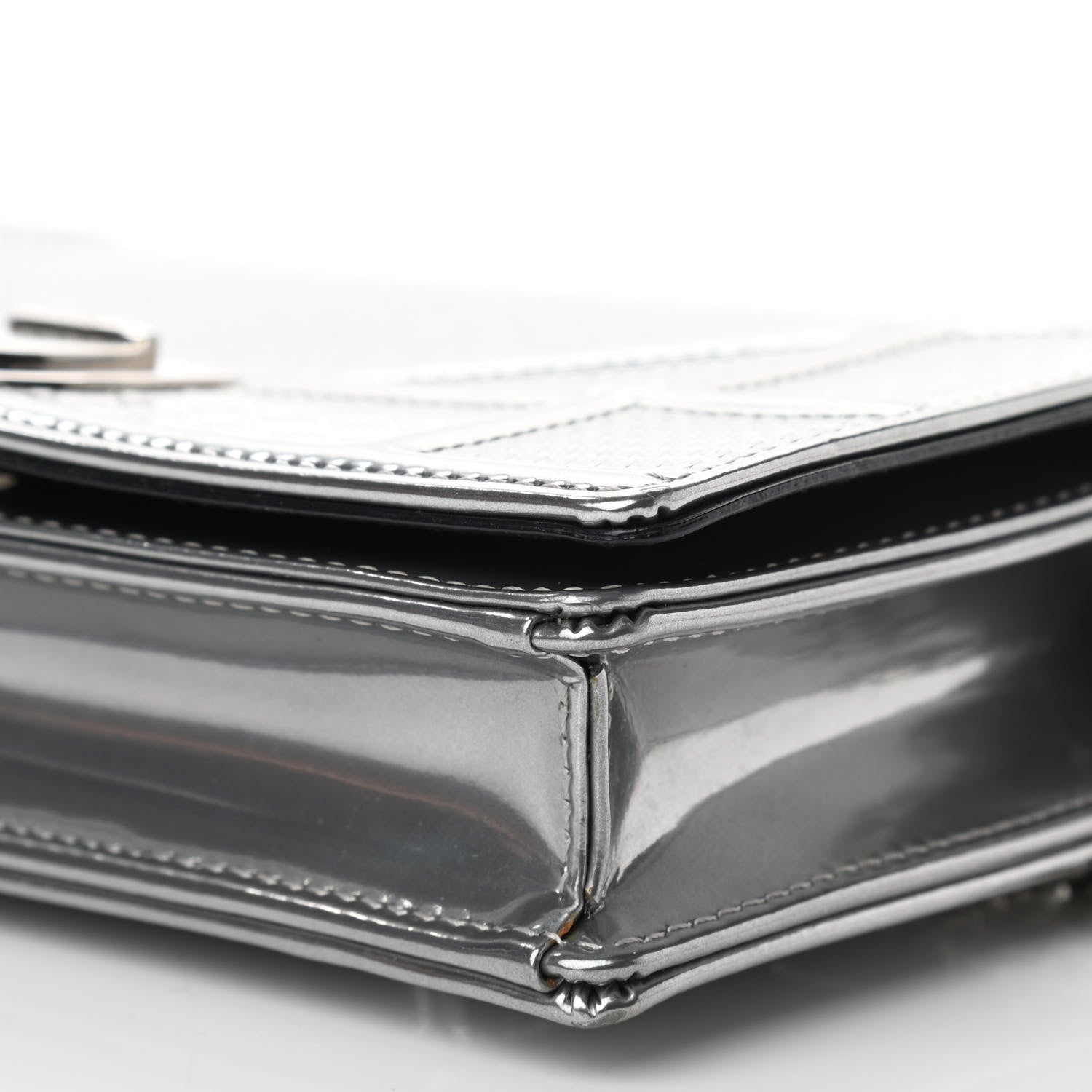 Christian Dior Metallic Patent Micro-Cannage Diorama Wallet on Chain Pouch Silver 9 of 9