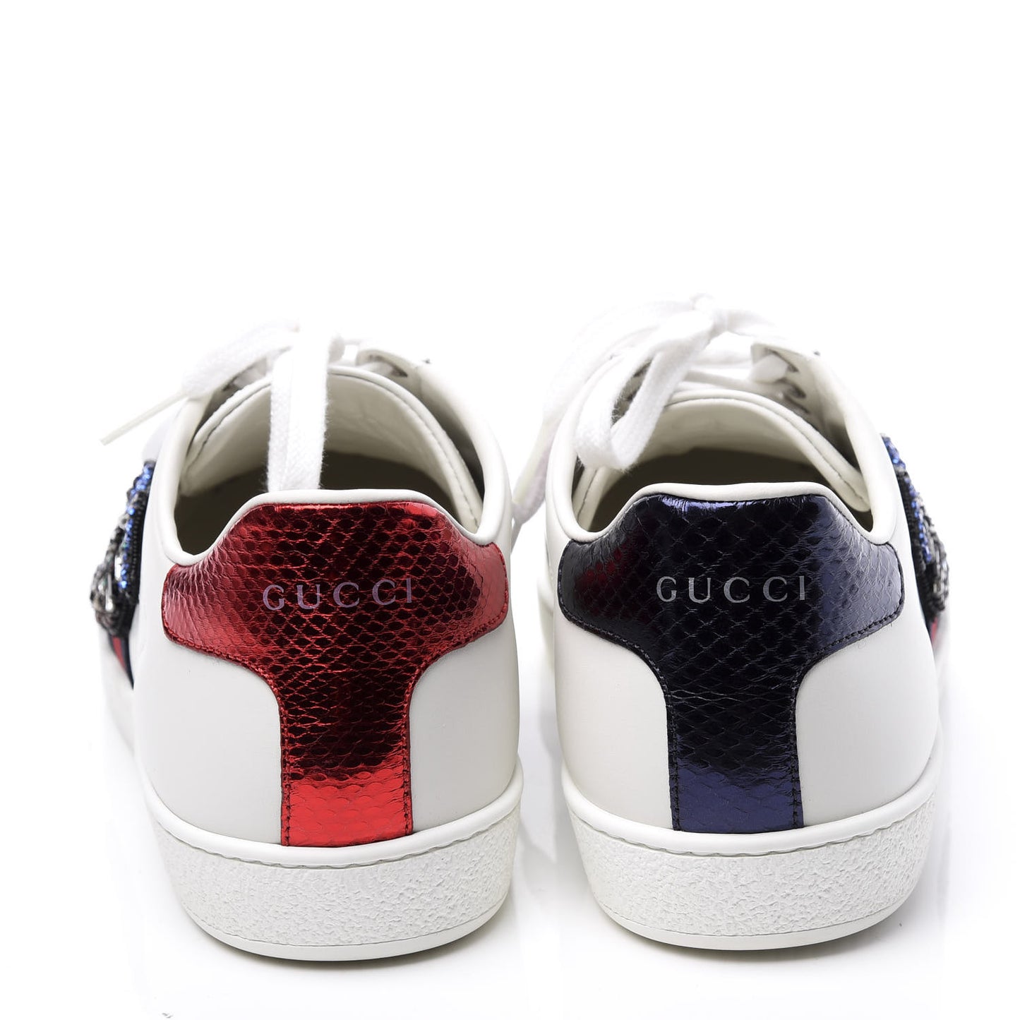 Calfskin Ayers Crystal Web Kingsnake Embroidered Womens Ace Sneakers 40 White