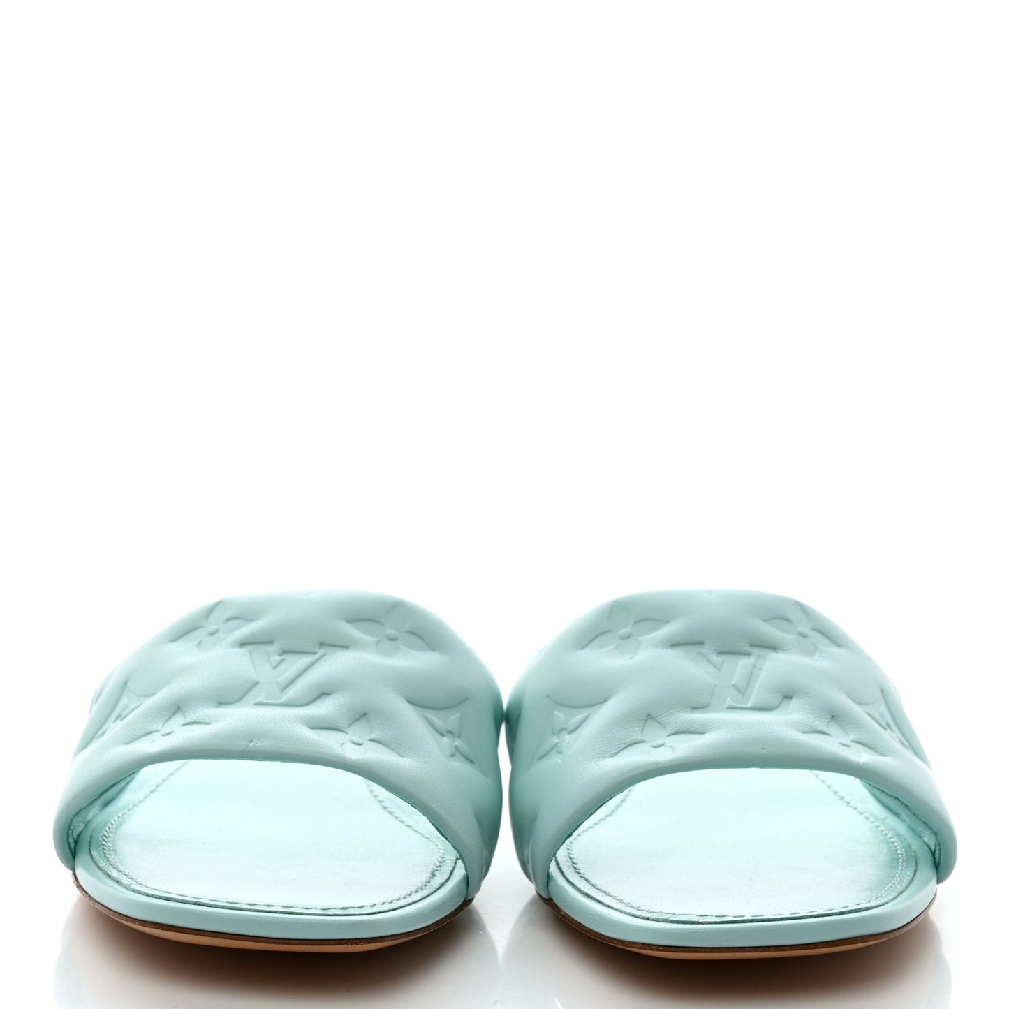 Lambskin Embossed Monogram Revival Flat Mules 38 Vert D'eau Green