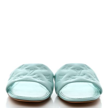 Louis Vuitton Lambskin Embossed Monogram Revival Flat Mules 38 Vert D'eau Green 2 of 8