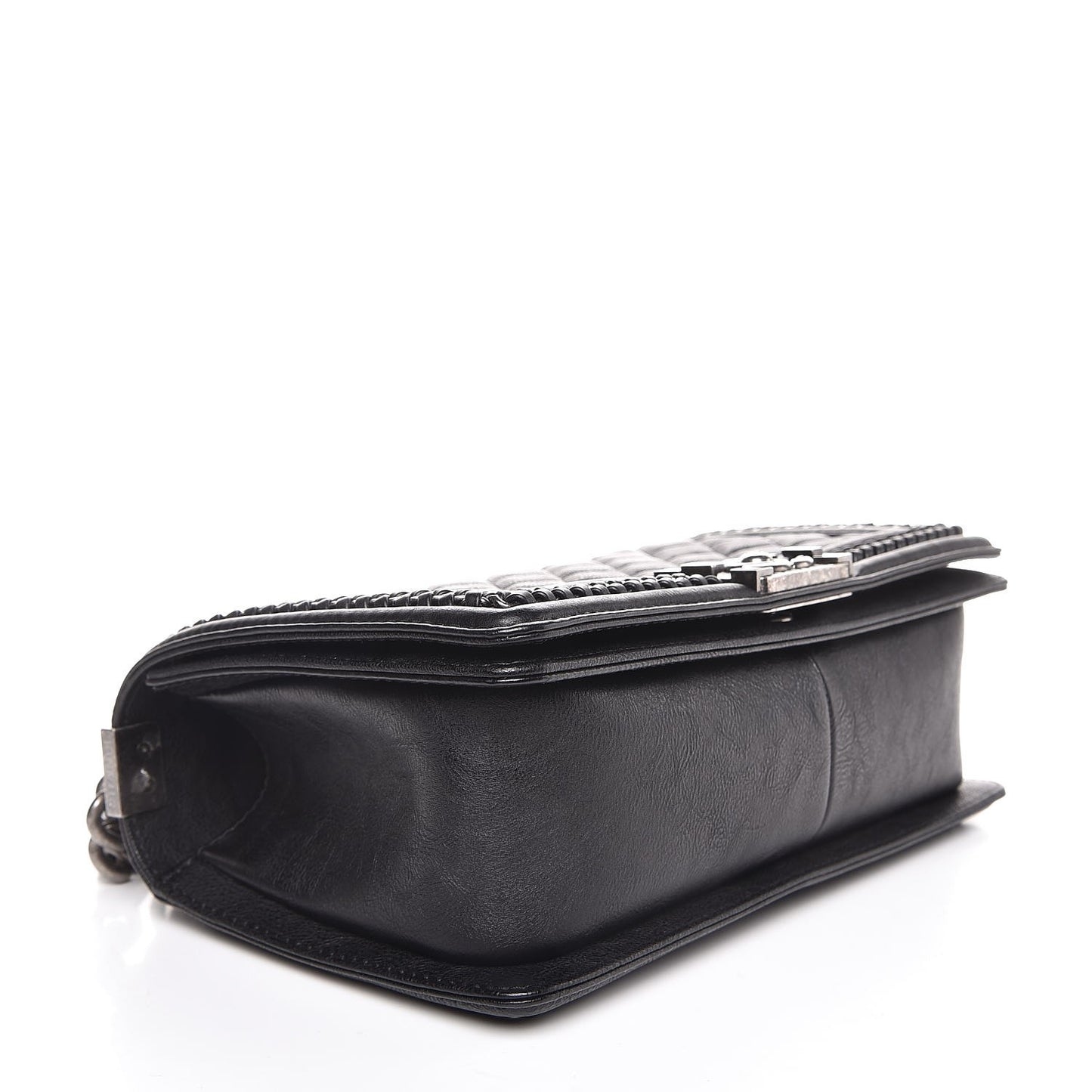 Calfskin Quilted Medium Boy Top Handle Flap Black