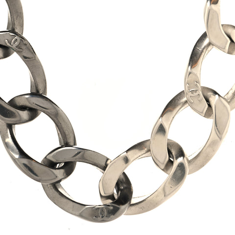 Metal Chain Link CC Choker Necklace Silver