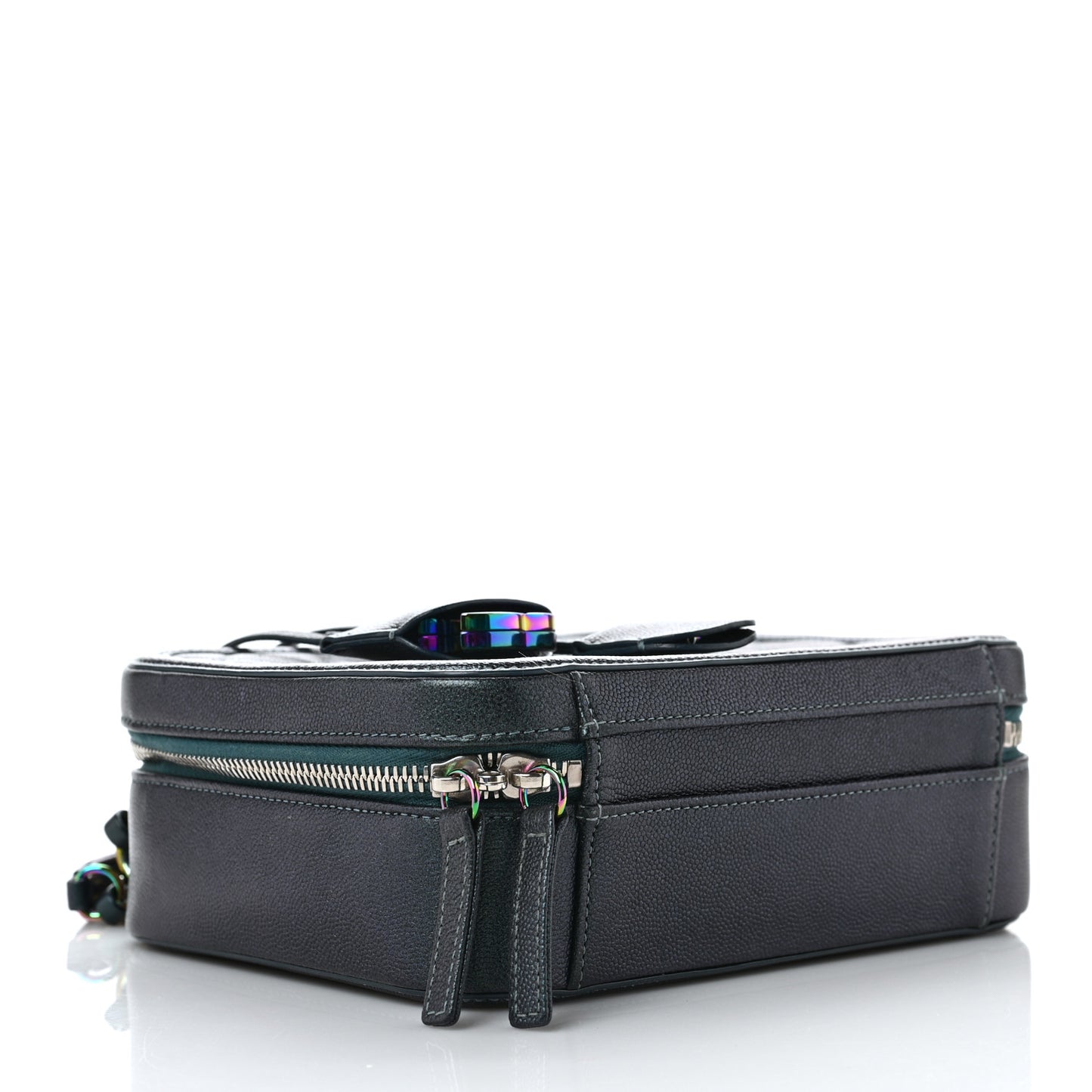 Iridescent Caviar Quilted Medium CC Filigree Vanity Case Dark Turquoise