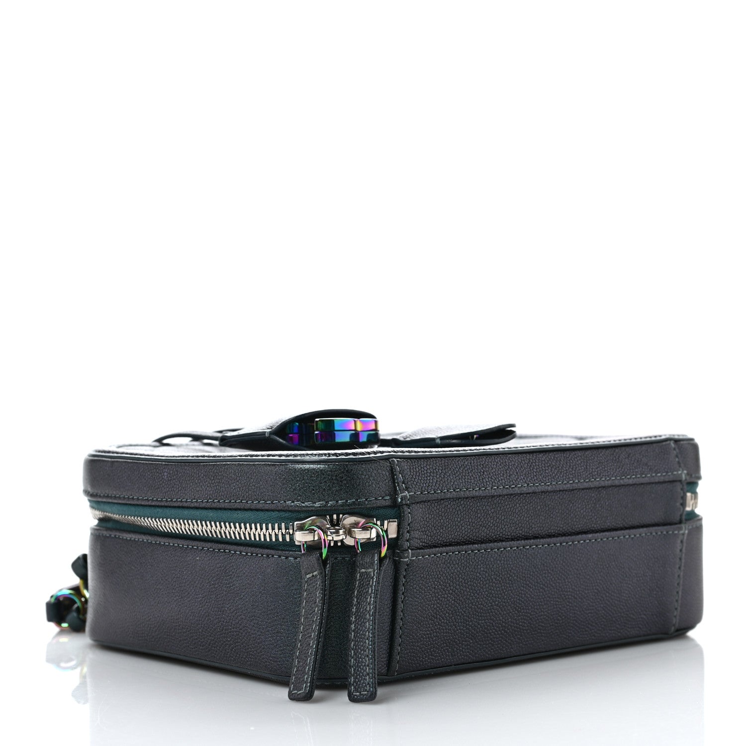 Chanel Iridescent Caviar Quilted Medium CC Filigree Vanity Case Dark Turquoise 4 of 9