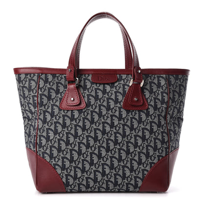 Christian Dior Denim Calfskin Monogram Tote Navy Blue Red 1 of 12