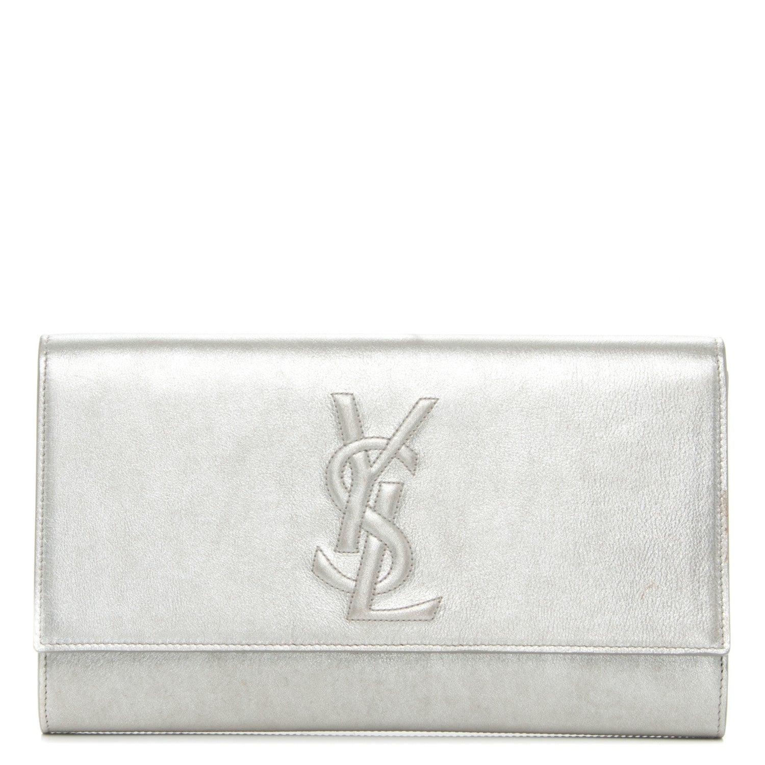 Saint Laurent Metallic Calfskin Monogram Large Belle De Jour Clutch Silver 1 of 11