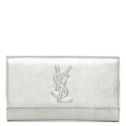 Saint Laurent Metallic Calfskin Monogram Large Belle De Jour Clutch Silver 1 of 11